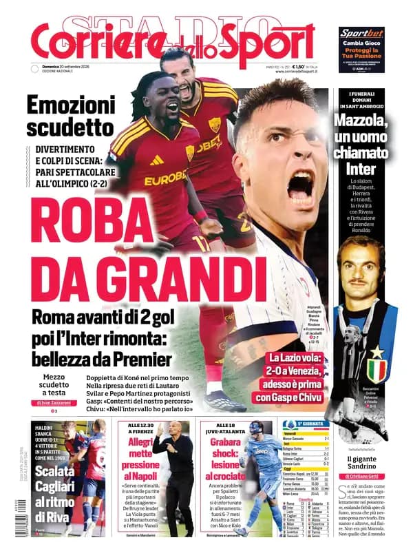 Today’s Papers – Reaction as Inter and Roma draw, tributes to Mazzola Today’s Papers – Reaction as Inter and Roma draw, tributes to Mazzola