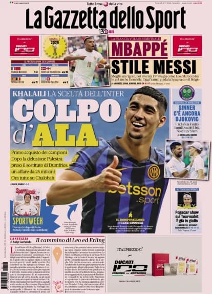 Today’s Papers – Inter welcome Khalaili, big Fiorentina deal Today’s Papers – Inter welcome Khalaili, big Fiorentina deal