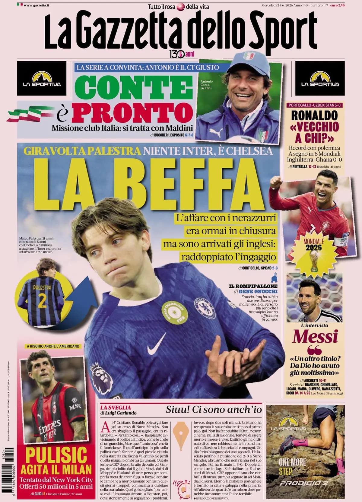Today’s Papers: Palestra snubs Inter for Chelsea, Ronaldo record, Pulisic temptation Today’s Papers: Palestra snubs Inter for Chelsea, Ronaldo record, Pulisic temptation