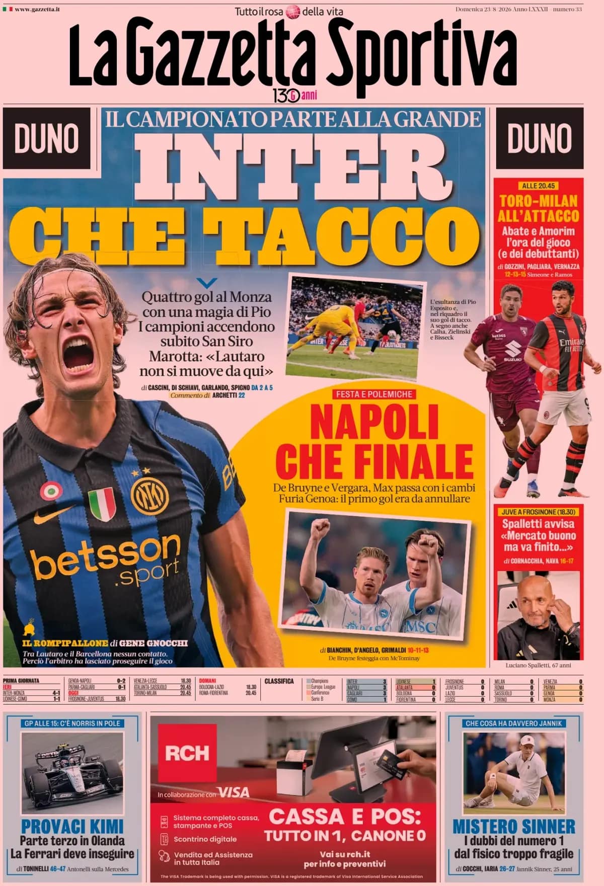 Today’s Papers: Inter set the pace, Esposito show, Genoa fury at Napoli winner Today’s Papers: Inter set the pace, Esposito show, Genoa fury at Napoli winner