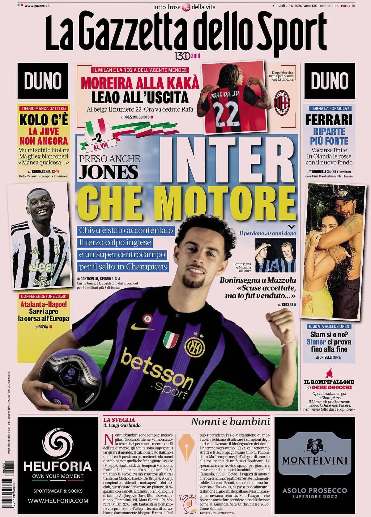 Today’s Papers: Inter land Jones, Moreira like Kaka, Lautaro concerns Today’s Papers: Inter land Jones, Moreira like Kaka, Lautaro concerns