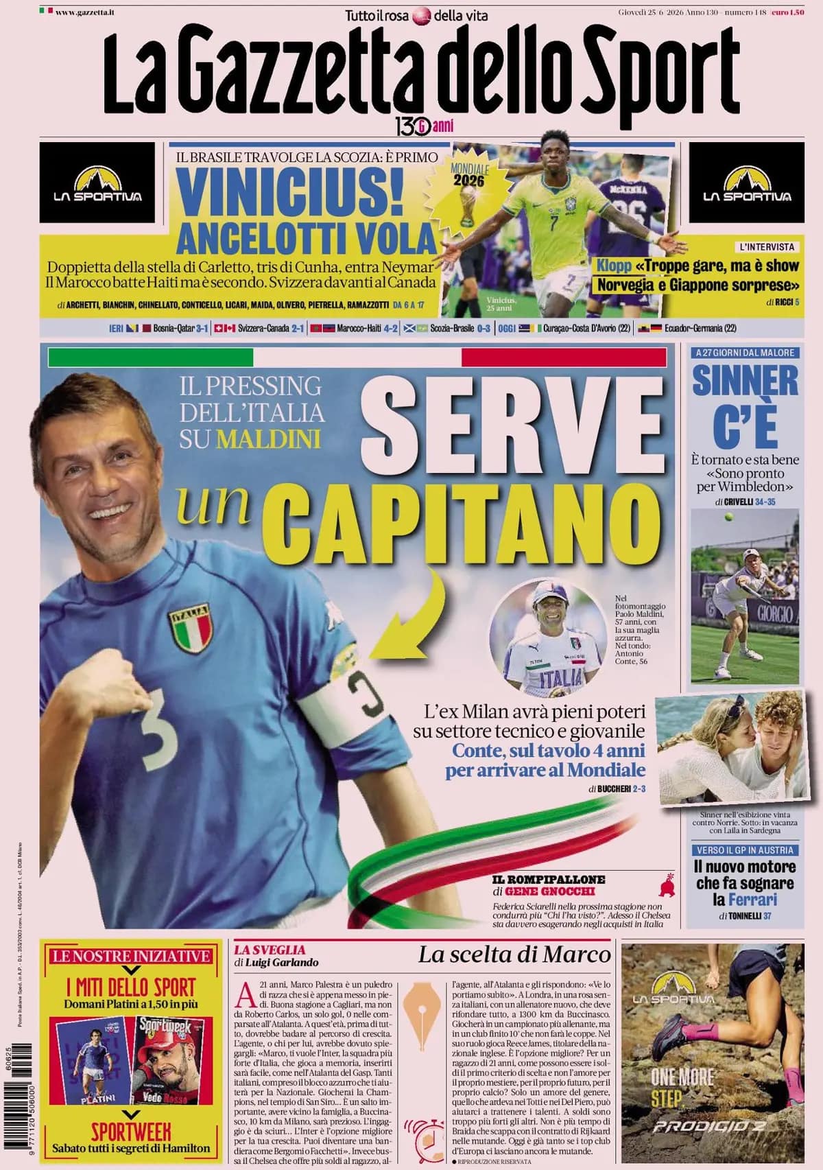 Today’s Papers: Italy require Maldini, Paz decision coming, Roma say no to 100m Today’s Papers: Italy require Maldini, Paz decision coming, Roma say no to 100m