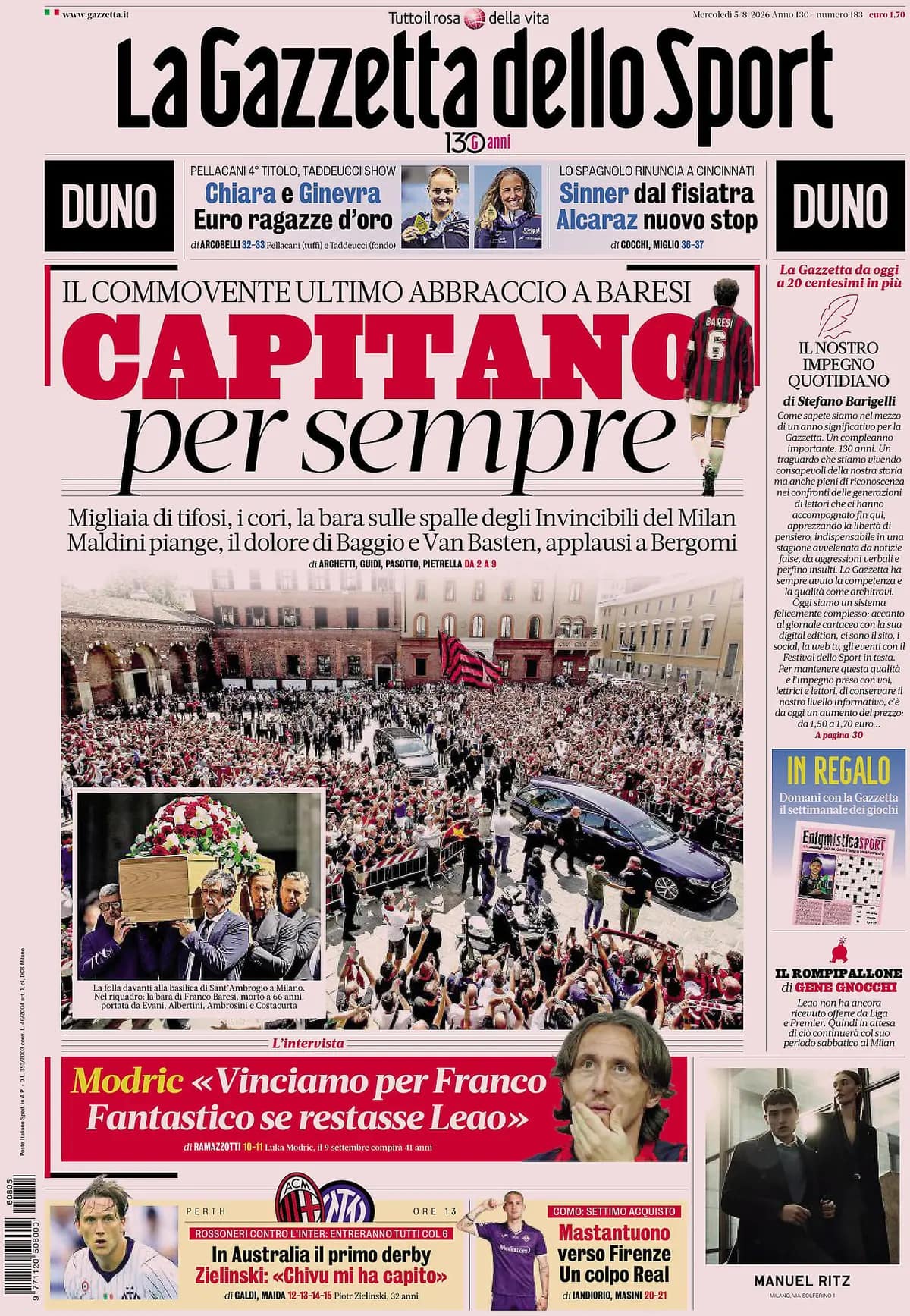 Today’s Papers: Baresi funeral, Inter reserve Romero, Bournemouth 10-1 Genoa Today’s Papers: Baresi funeral, Inter reserve Romero, Bournemouth 10-1 Genoa