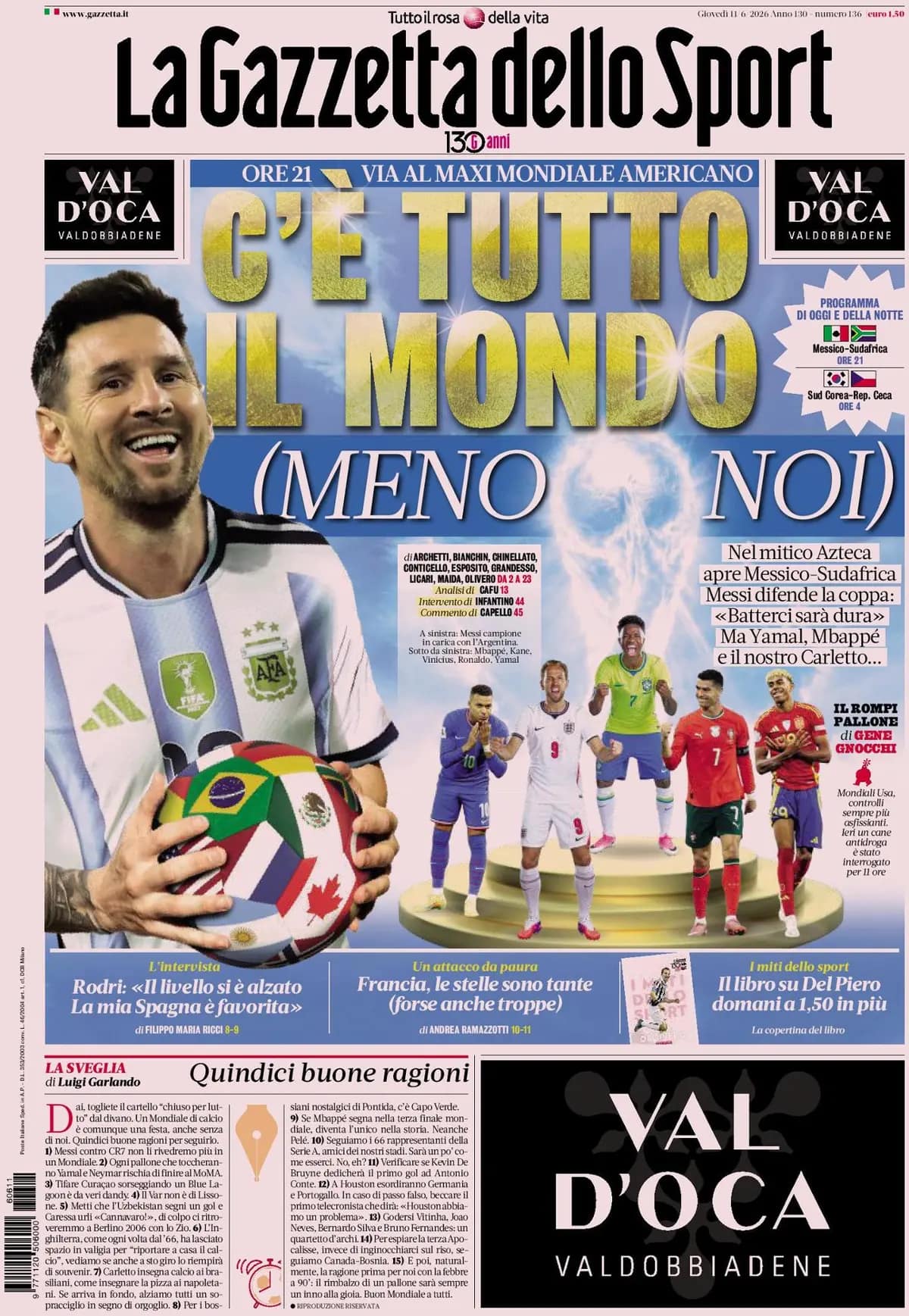 Today’s Papers: 2026 World Cup kicks off without Italy, Martinez for Juventus Today’s Papers: 2026 World Cup kicks off without Italy, Martinez for Juventus