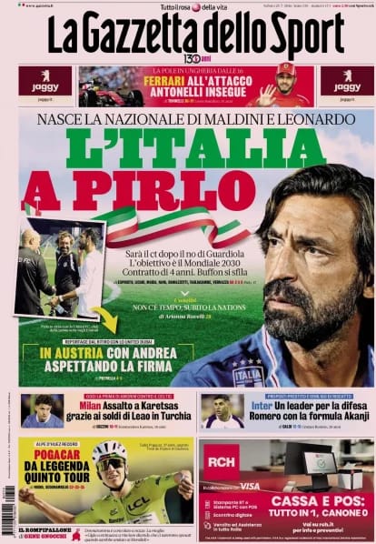 Today’s Papers – Pirlo gets the Italy job, Inter fight for Romero Today’s Papers – Pirlo gets the Italy job, Inter fight for Romero