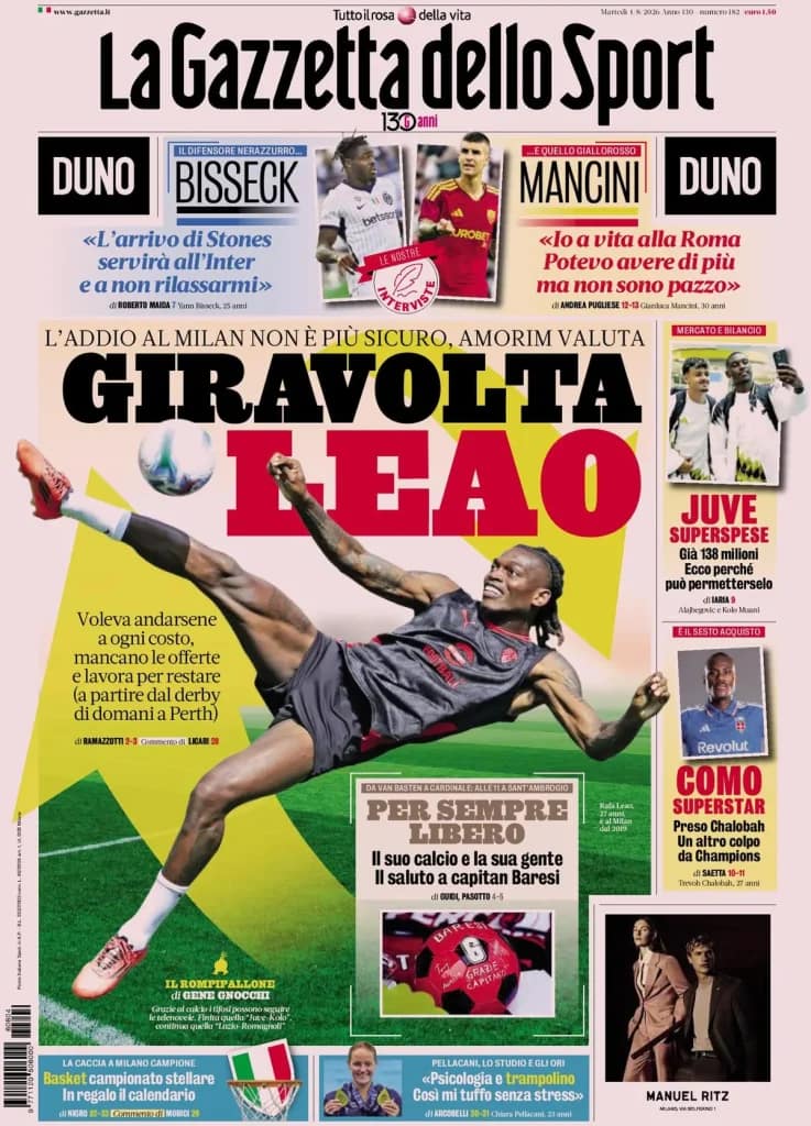 Today’s Papers: Milan mourns Baresi, Leão U-turn and Inter close on Romero Today’s Papers: Milan mourns Baresi, Leão U-turn and Inter close on Romero
